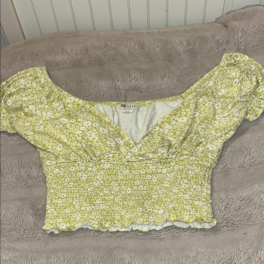 Billabong Floral Smocked Crop Top - Light Green